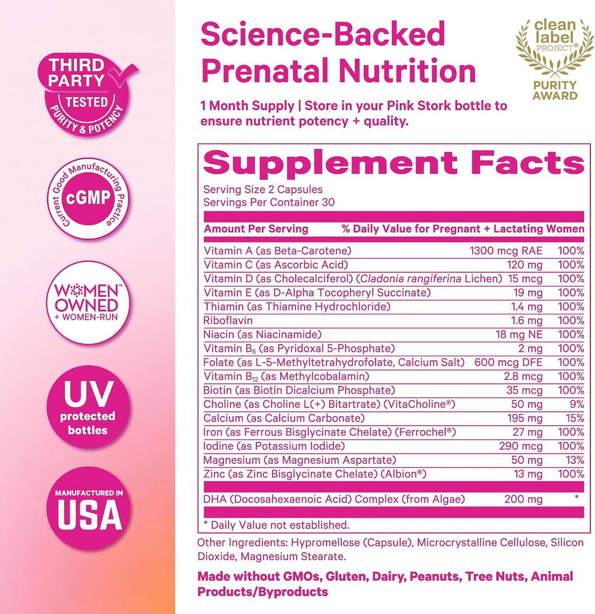Prenatal Multivitamin Capsules – Vegan DHA, Iron & Methylated Folate