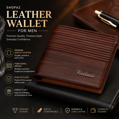 Men’s Leather Wallet – Compact Cowhide & PU Leather Short Bifold Wallet