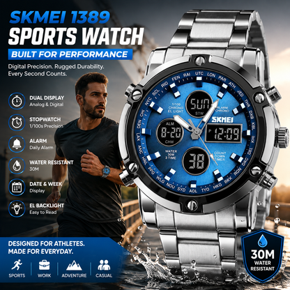 SKMEI 1389 Sports Digital Watch – Dual Display Wristwatch with Stopwatch