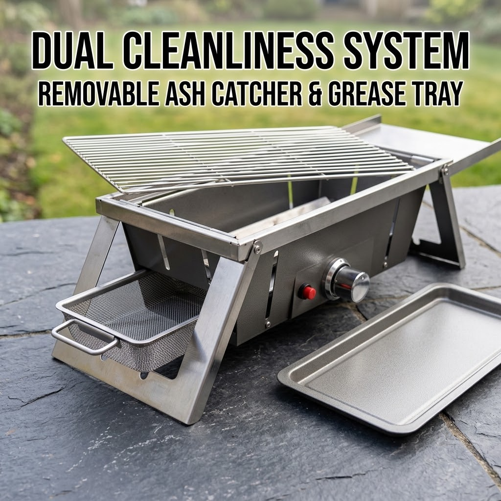 Portable Stainless Steel Grill Rack – Folding Outdoor Barbecue Grill with Flame Safety Design