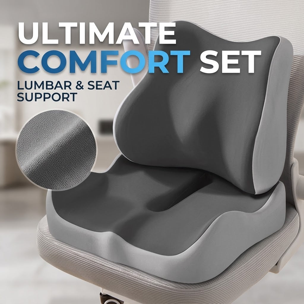 Breathable Memory Foam Lumbar Support Seat Cushion – Comfortable Office, Student & Car Use