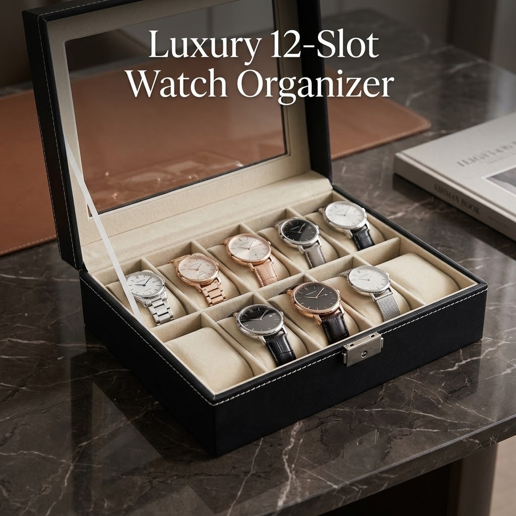Luxury PU Leather Watch Box – 12-Slot Organizer & Display Case
