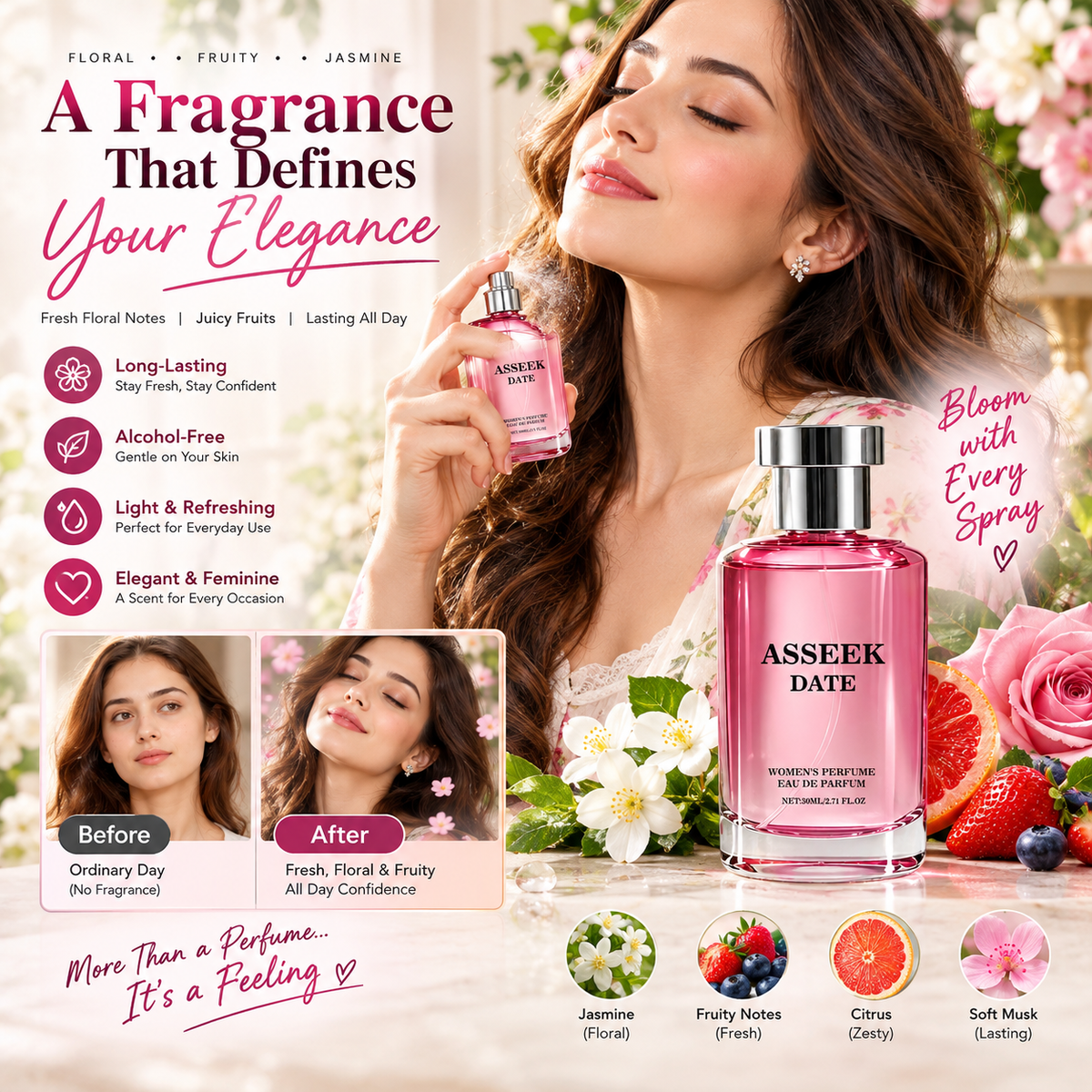 Women’s Floral Fruity Jasmine Perfume – Alcohol-Free Eau de Toilette