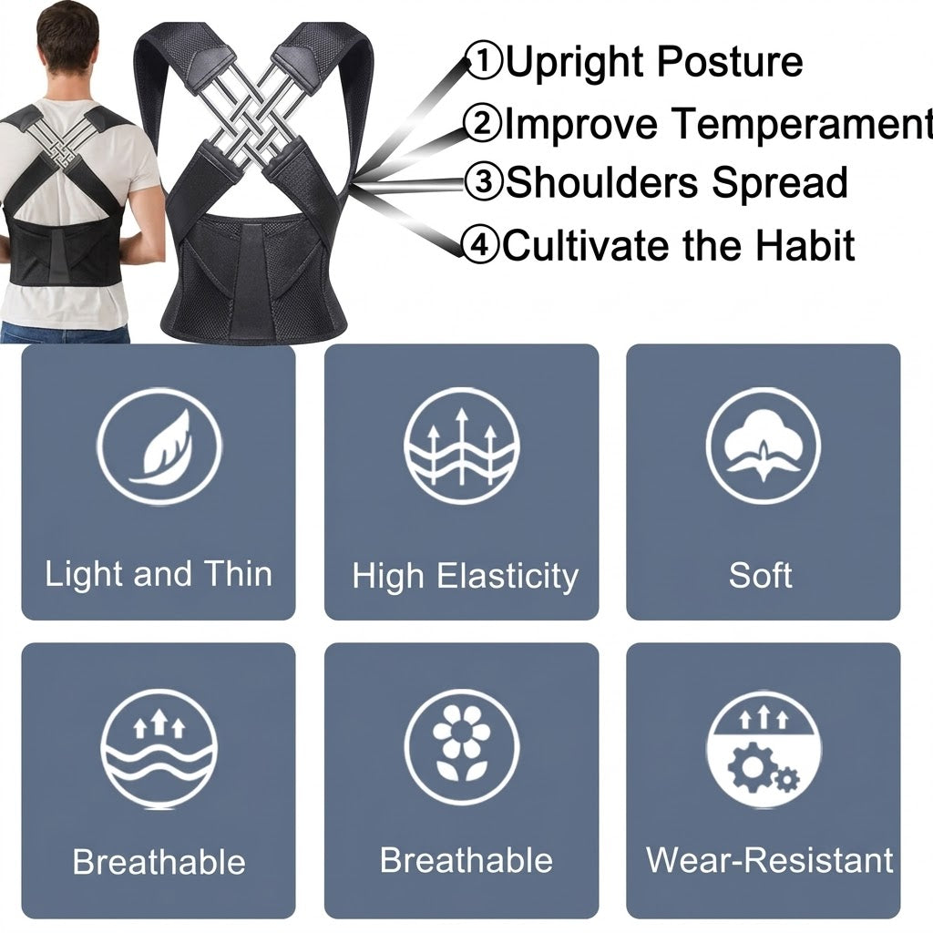 Corrector Back Brace – Neoprene Lumbar Support Belt with Breathable Shoulder Straps