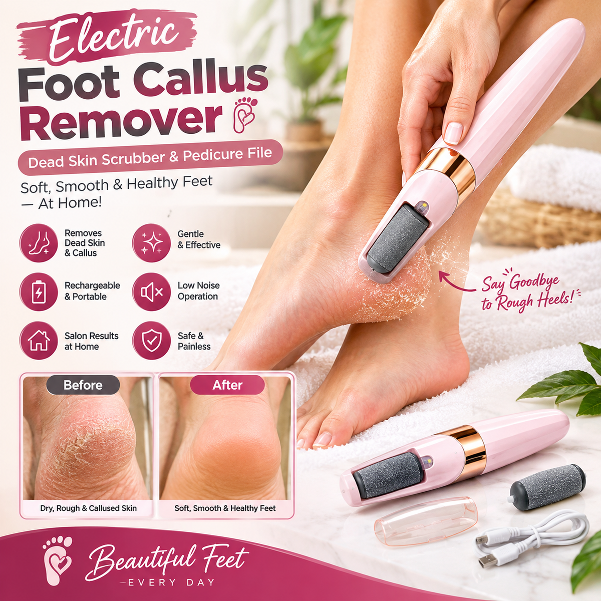 Electric Foot Callus Remover – Dead Skin Scrubber & Pedicure File