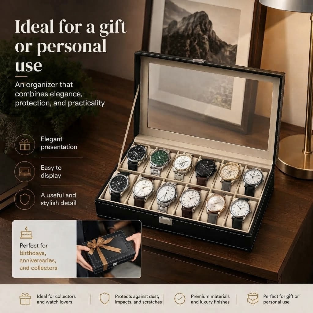 Luxury PU Leather Watch Box – 12-Slot Organizer & Display Case