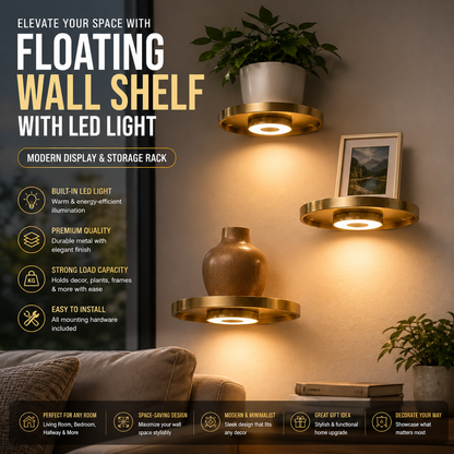 Floating Wall Shelf with LED Light Modern Display & Storage Rack