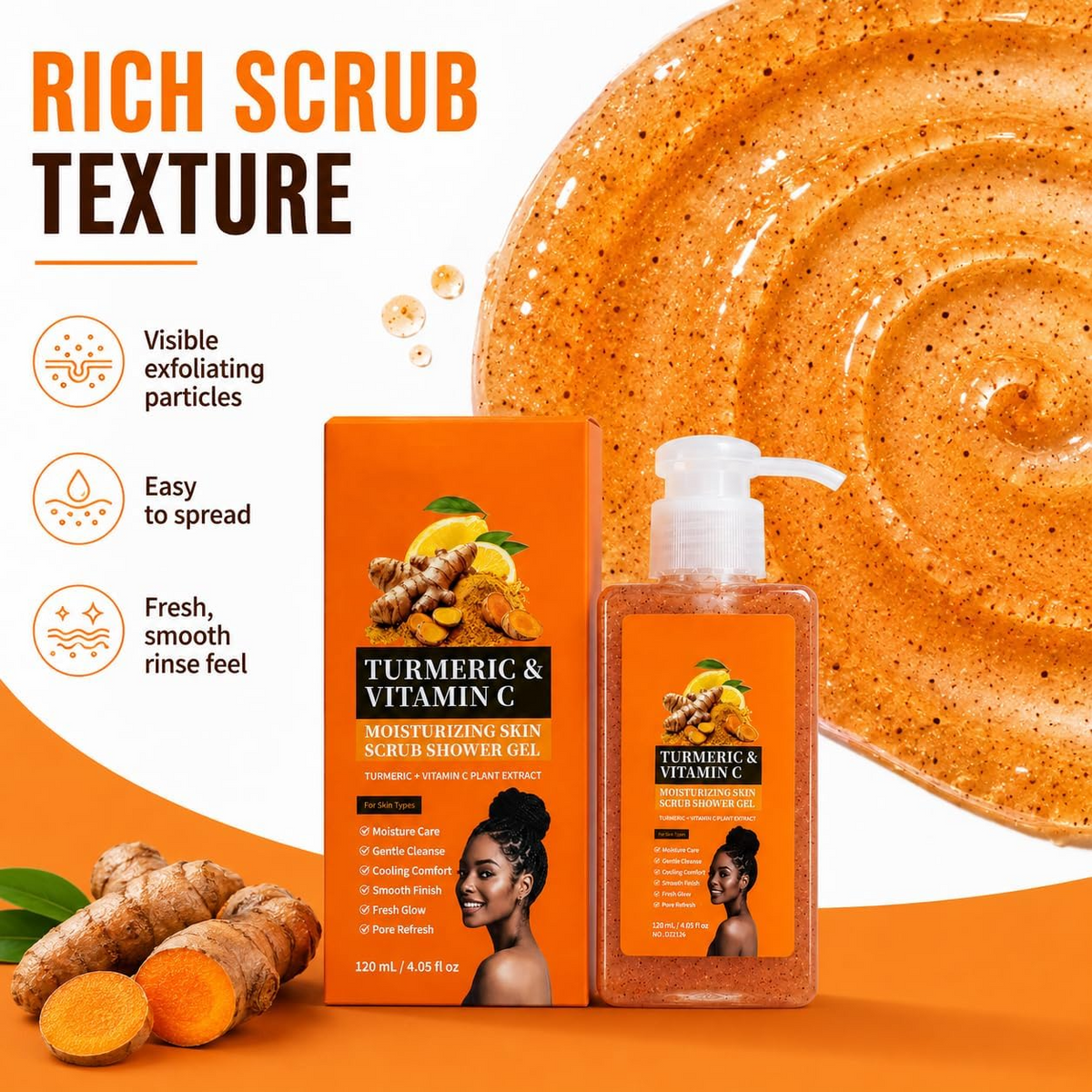 Turmeric & Vitamin C Body Wash – Hydrating Exfoliating Shower Gel