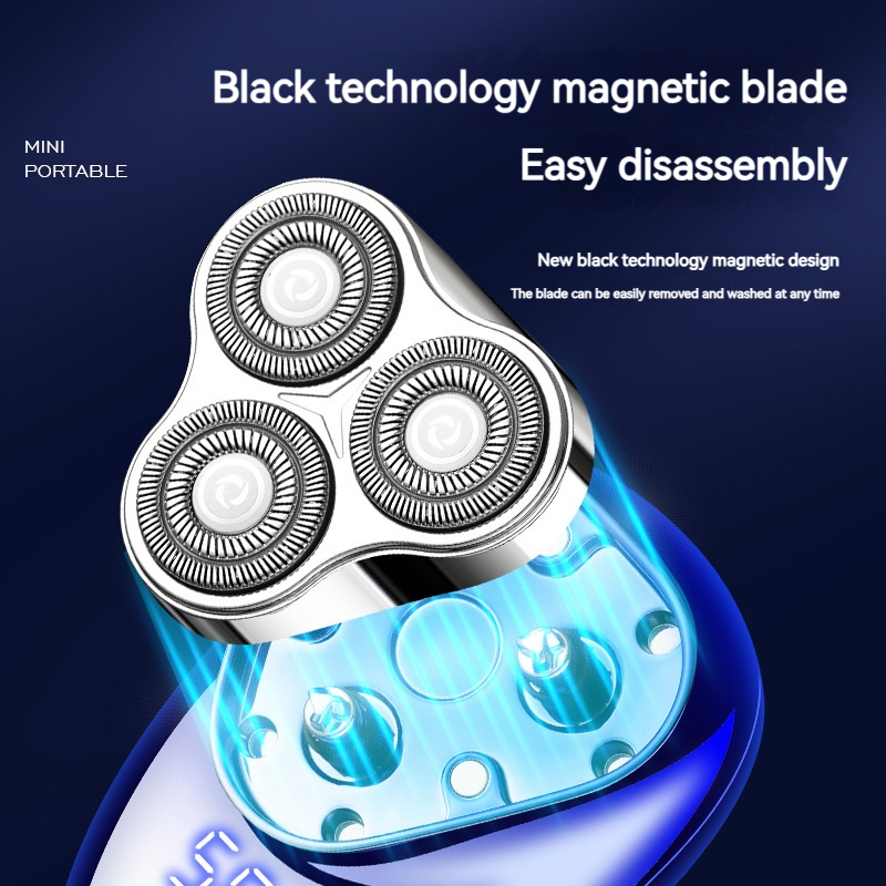 Portable 3-Blade Magnetic Electric Rotary Men's Shaver