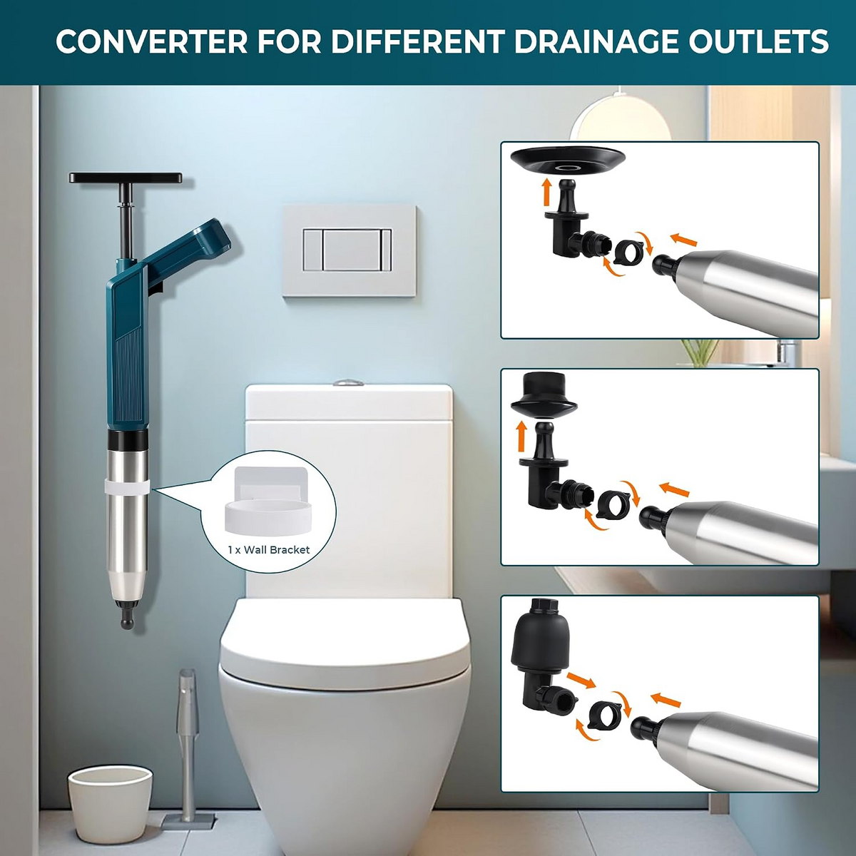 High-Pressure Drain Blaster Set Stainless Steel Toilet Plunger & Pipe Unblocker