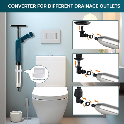 High-Pressure Drain Blaster Set Stainless Steel Toilet Plunger & Pipe Unblocker