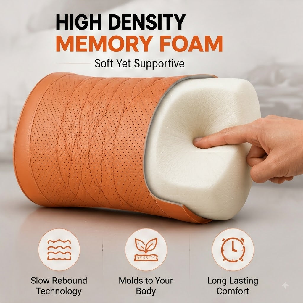 Leather Car Headrest Neck Pillow & Lumbar Support Set