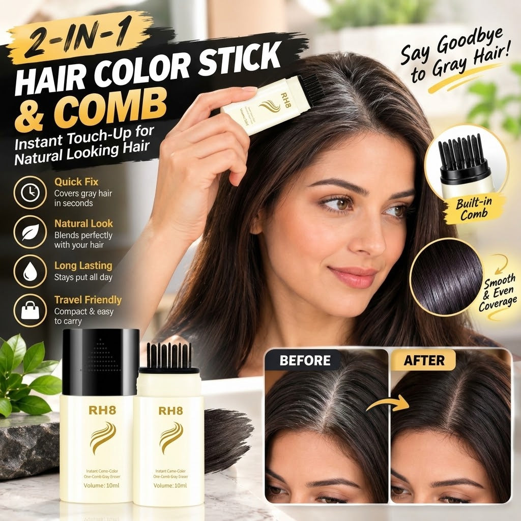 2-in-1 Hair Color Stick & Comb – Portable Root Touch-Up Hair Coloring Brush