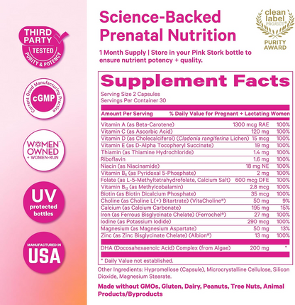 Prenatal Multivitamin Capsules – Vegan DHA, Iron & Methylated Folate
