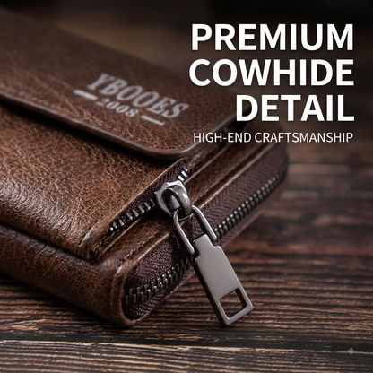 Men’s Genuine Cowhide Double-Layer Clutch Wallet – Korean Style Business Handbag