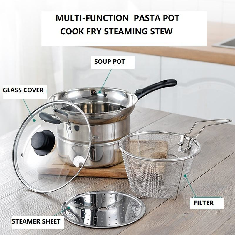 Stainless Steel Pasta Pot – Noodle & Soup Cooking Pan with Funnel