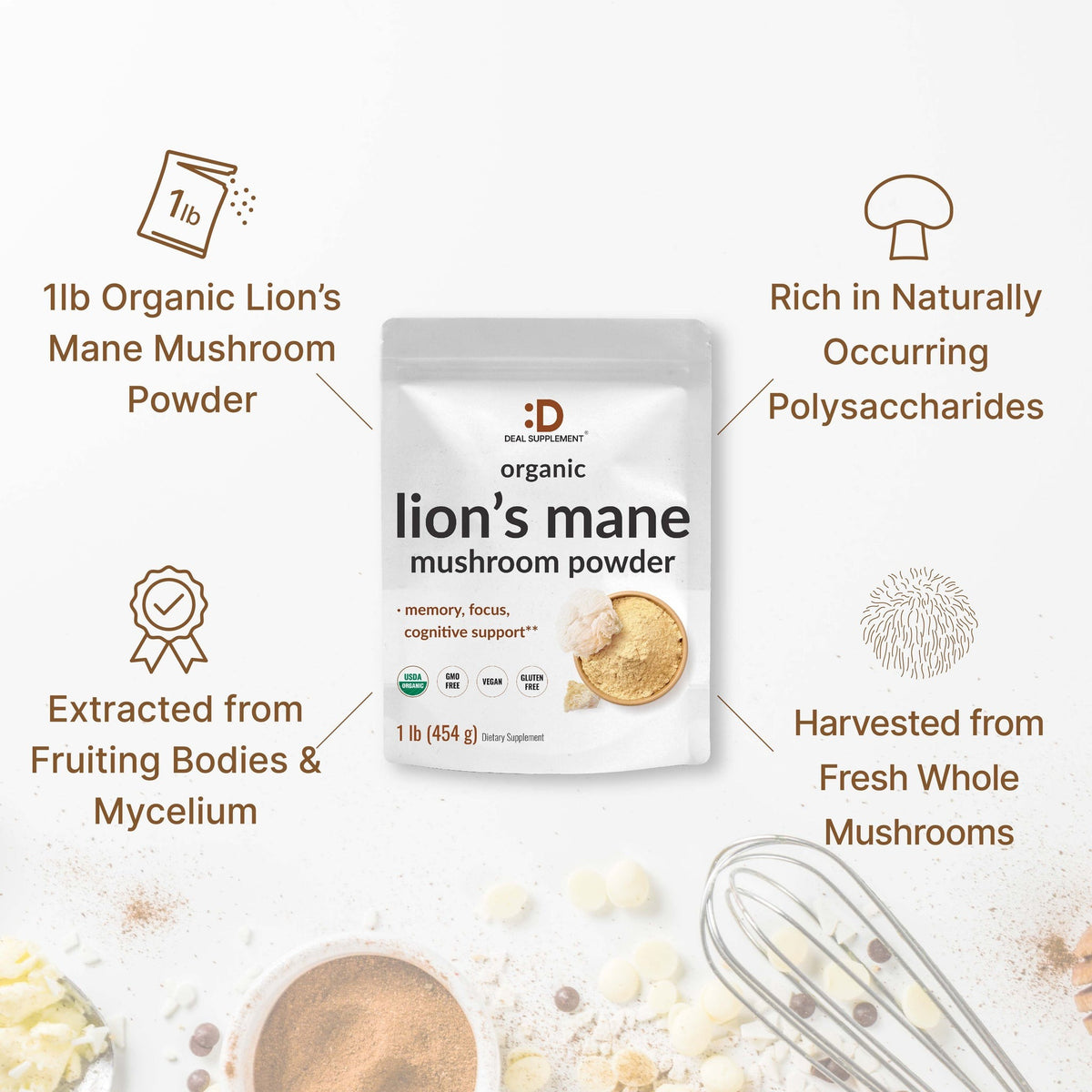 Organic Lion’s Mane Mushroom Powder – Antioxidant & Wellness Superfood