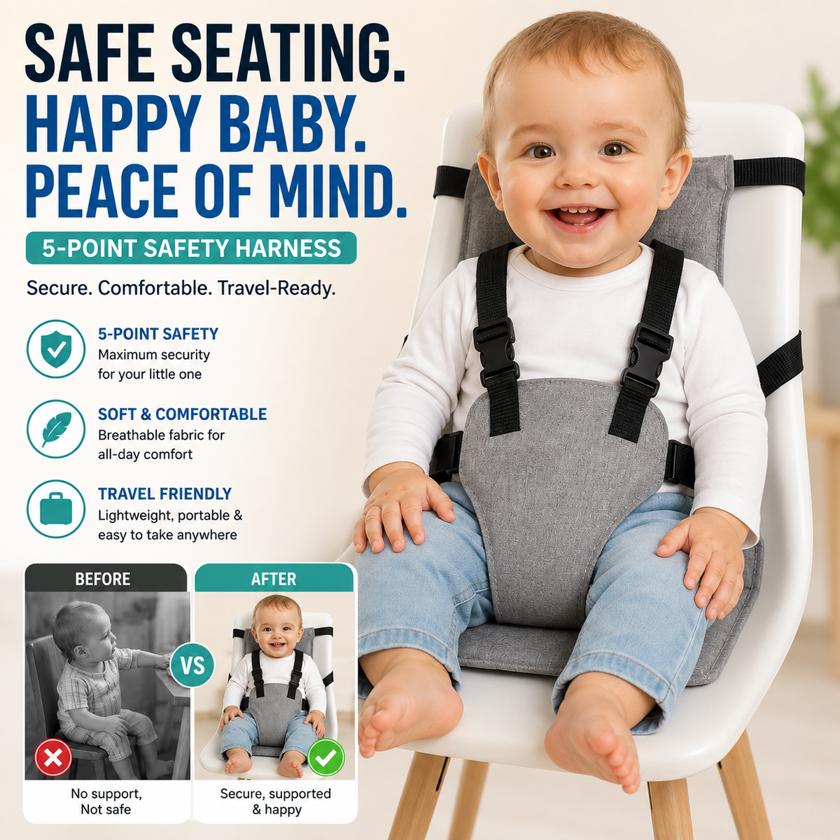 Baby Chair Harness Strap – 5-Point Safety & Travel-Ready Design