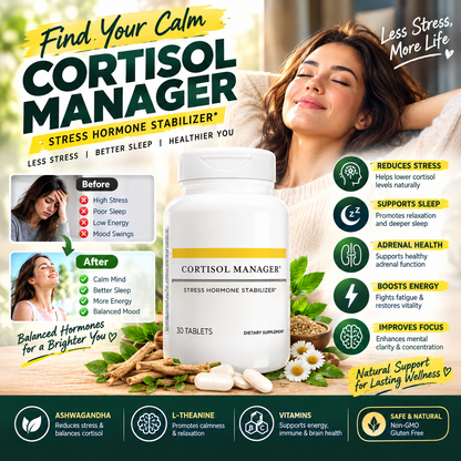 Cortisol Manager Supplement – Ashwagandha, L-Theanine & Vitamins for Stress & Sleep Support