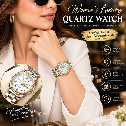 Women’s Luxury Quartz Waterproof Watch with Stainless Steel Strap