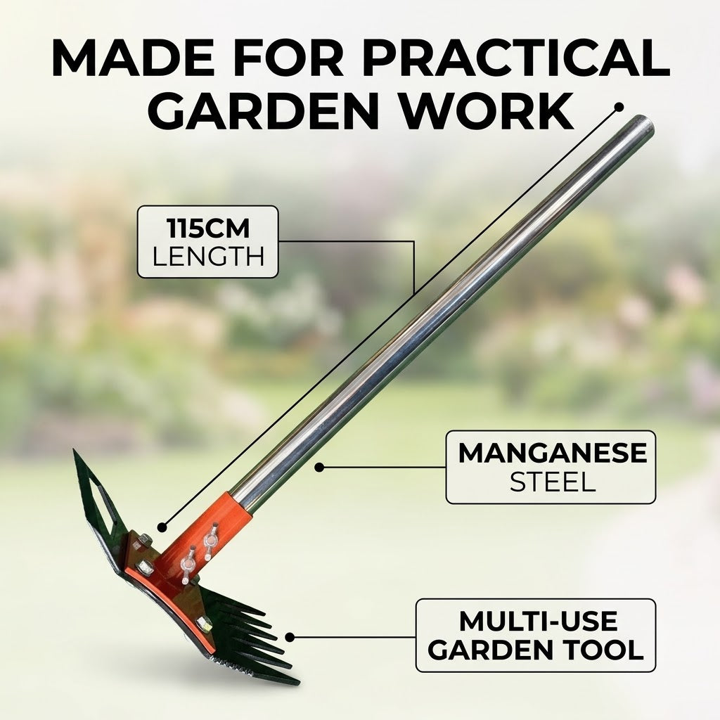 High-Carbon Steel Multi-Use Garden Hoe – Rake, Weeding & Spade Hand Tool