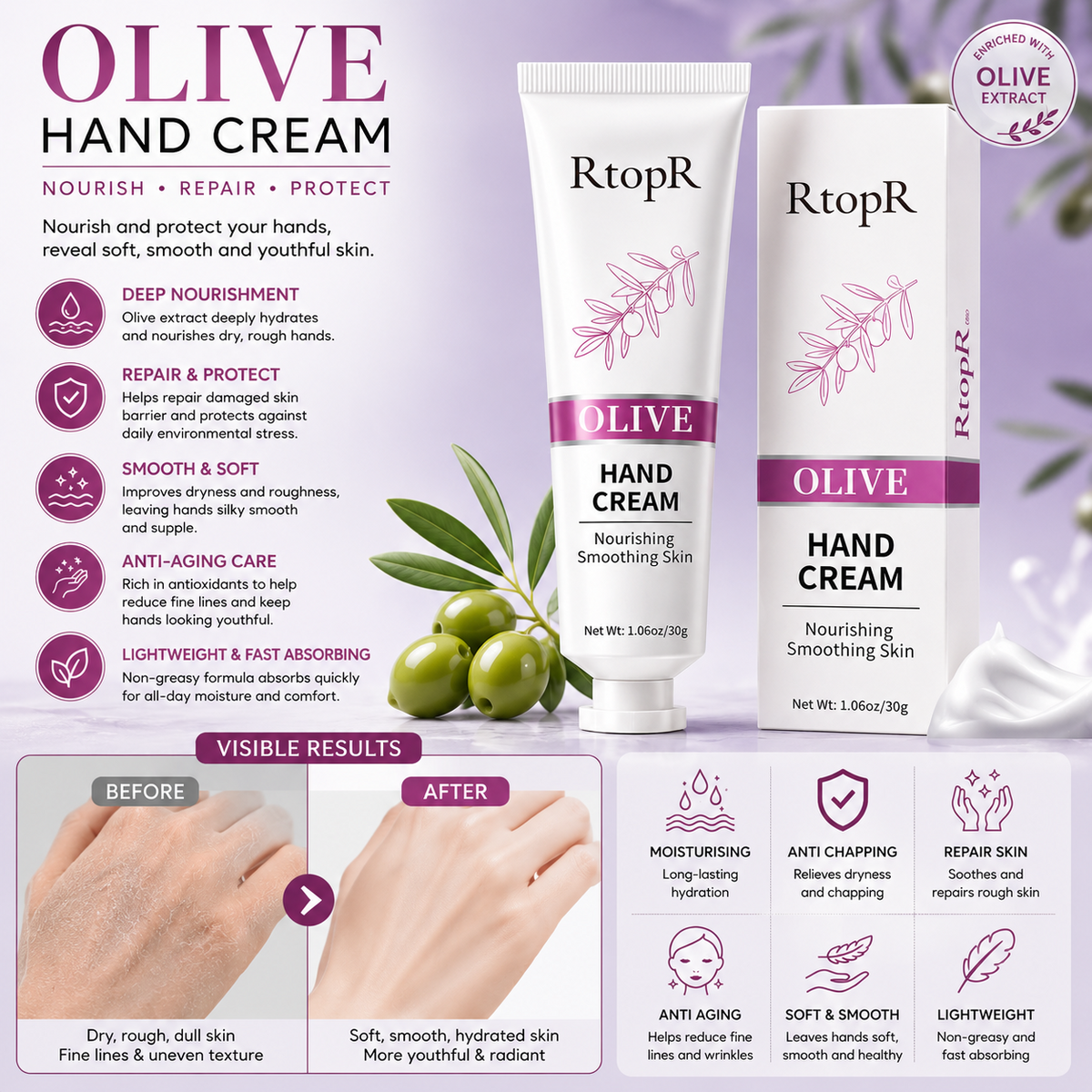 Olive Hand Cream – Nourishing Moisturizer for Dry, Rough & Chapped Hands