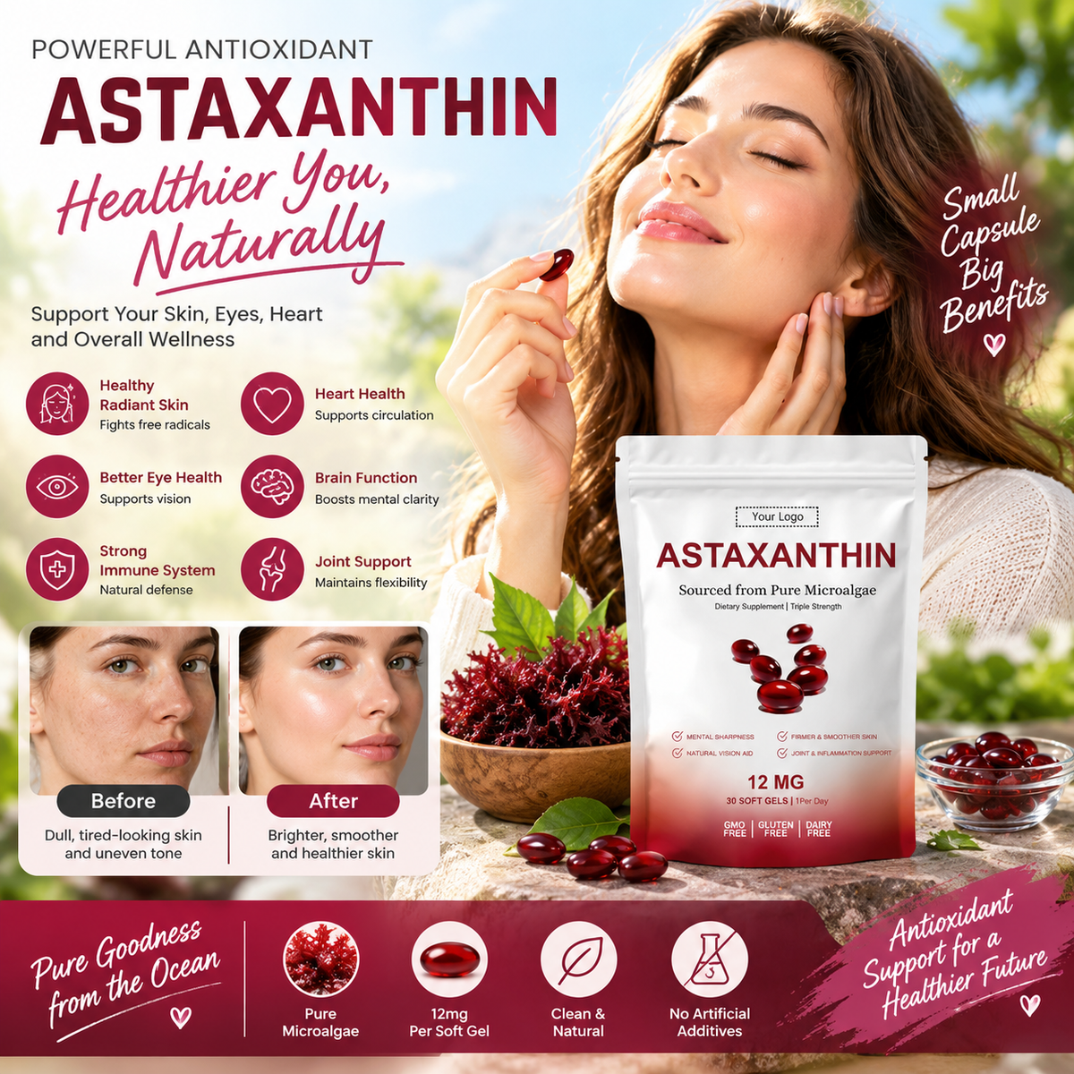 Astaxanthin 12mg Capsules – Antioxidant Dietary Supplement