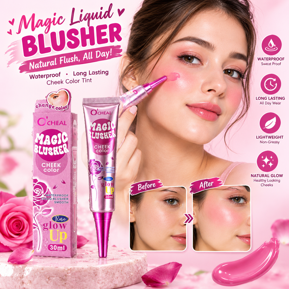 30ml Magic Liquid Blusher – Waterproof Long-Lasting Cheek Color Tint