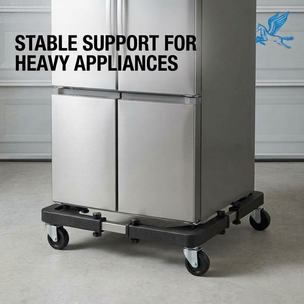 Four-Wheel Mobile Appliance Base – Removable Plastic Trolley Stand for Refrigerators &amp; Washing Machines