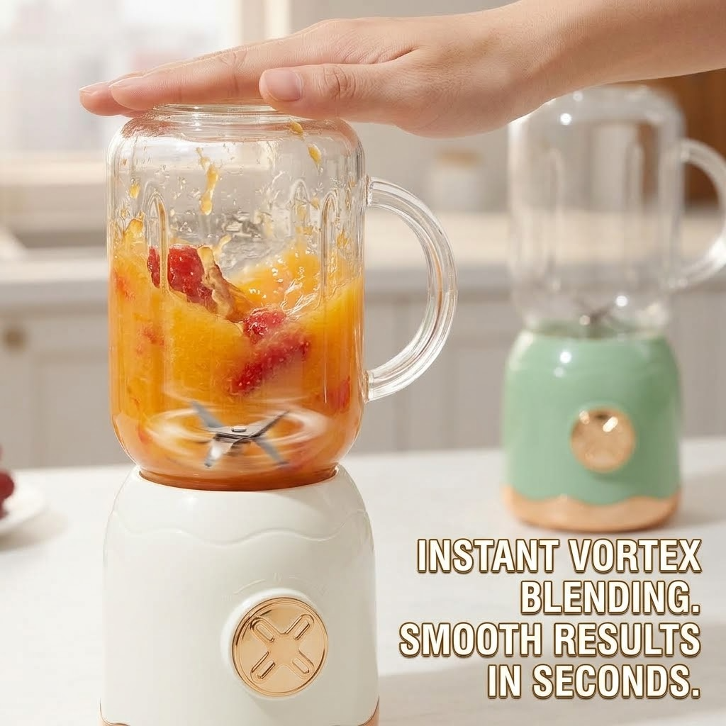 Retro 1L – 20W Stainless Steel Double-Cup Automatic Fruit & Vegetable Juicer