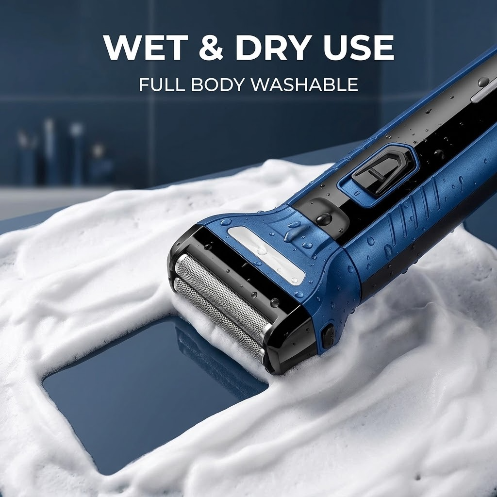3-in-1 Rechargeable Electric Shaver – Washable Beard, Face & Body Trimmer
