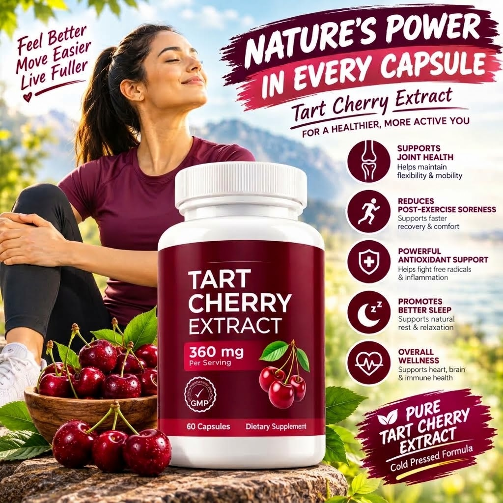 Tart Cherry Extract Capsules – Cold-Pressed Fruit Supplement for Daily Wellness