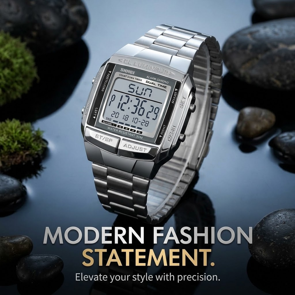 SKMEI Men’s Digital Fashion Watch – Waterproof Sporty Wristwatch for Men