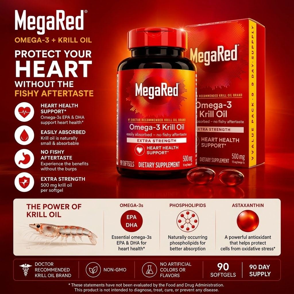Omega-3 Krill Oil Supplement – Heart & Daily Wellness Support Without Fishy Aftertaste