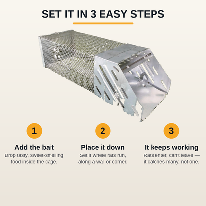 One-Way Entry Multi-Catch Rat Trap – Reusable Steel Cage, No Poison & No Chasing