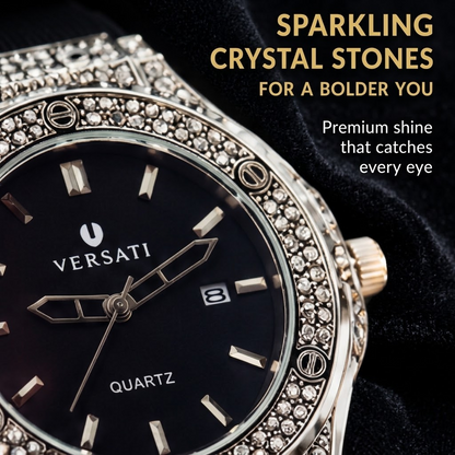 Men’s Diamond Crystal Watch – Hip Hop Style Wristwatch with Silicone Rubber Strap