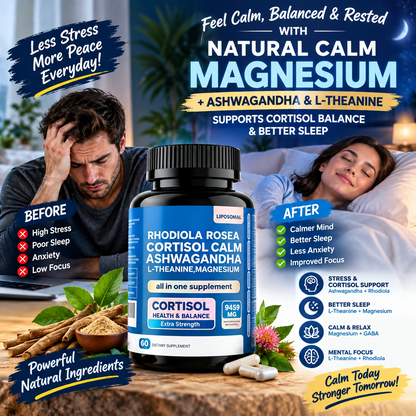 Calm Magnesium Capsules – Ashwagandha & L-Theanine for Relaxation & Sleep Support
