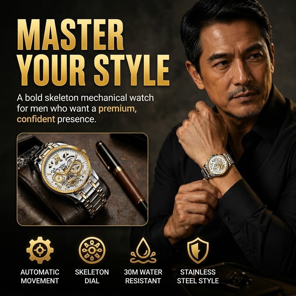 Men's Hollow-Out Steel Band Business & Casual Wristwatch