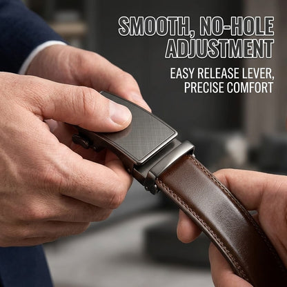 Men's Genuine Leather Ratchet Belt Automatic Buckle for Dress & Jeans